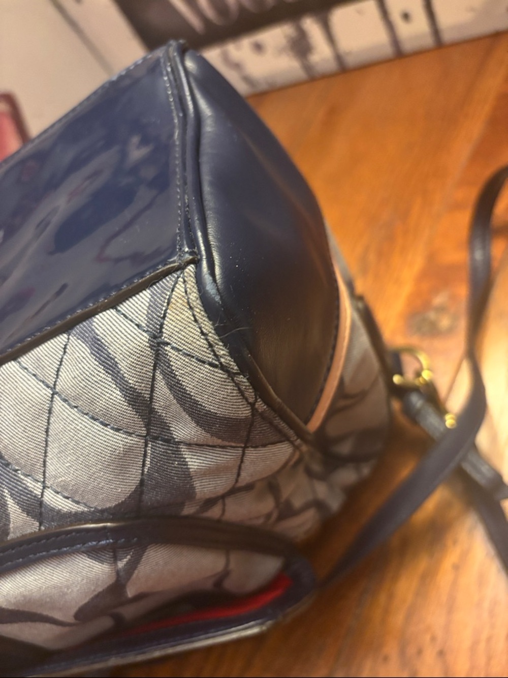 Coach Signature Quilted Convertible Tote Bag 25072 Gray Navy Crossbody - Picture 8 of 13